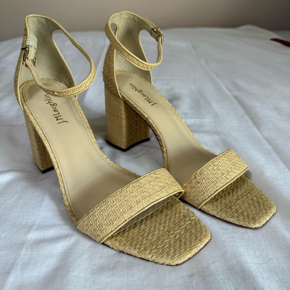 J.McLaughlin "Esme" Tan Raffia Block Heel Sandals Size 11 Classic Wedding Guest - Picture 1 of 7